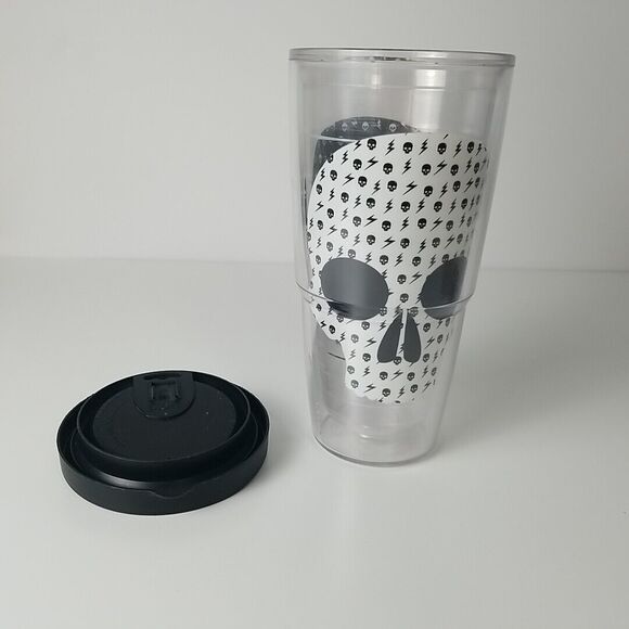 TERVIS Tumbler Skulls Lightning Black White 24oz Insulated Cup Glass w/ Lid USA - Picture 5 of 10